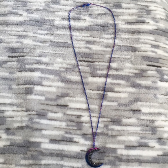 Blue & Purple Moon w/ Stone Plating Necklace - Picture 2 of 3